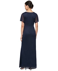 Sl Fashions Petite Flutter-Sleeve Embellished Glitter Gown