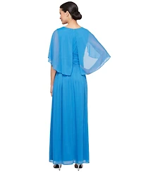 Sl Fashions Petite Surplice Long Glitter Cape Dress