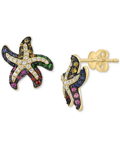 Effy Multi-Sapphire (5/8 ct. t.w.), Green Garnet (1/6 ct. t.w.), & Diamond( 1/6 ct. t.w.) Starfish Stud Earrings in 14k Gold