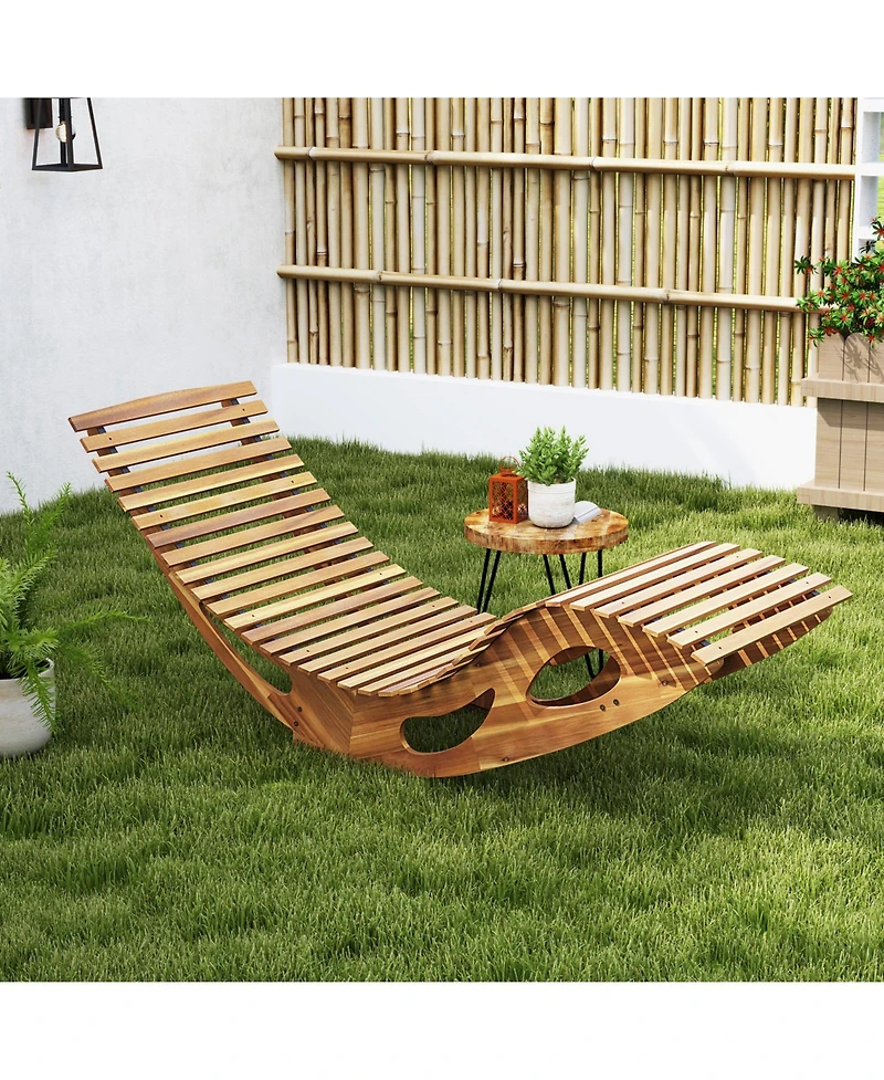 Acacia Wood Patio Rocking Sun Lounger with Ergonomic Curved Seat