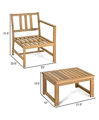 3 in 1 Patio Table Chairs Set Solid Wood Garden Furniture