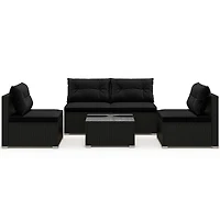 5 Piece Outdoor Furniture Set with Seat & Back Cushions Tempered Glass Tabletop