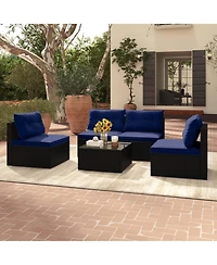 5 Piece Outdoor Furniture Set with Seat & Back Cushions Tempered Glass Tabletop