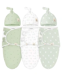 3pk Organic Swaddle Sleep Sacks with Knot Hats, Newborn 0-3 Months