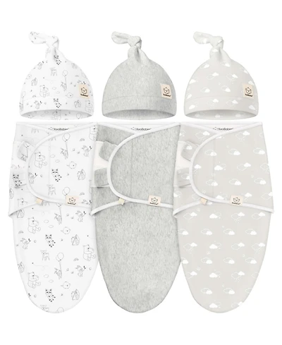 KeaBabies 3-Pack Organic Baby Swaddle Sleep Sacks with Knot Hats, Newborn Swaddles Wrap 0-3 Months, Ergonomic Wearable Blanket