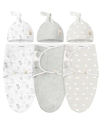 KeaBabies 3-Pack Organic Baby Swaddle Sleep Sacks with Knot Hats, Newborn Swaddles Wrap 0-3 Months, Ergonomic Wearable Blanket