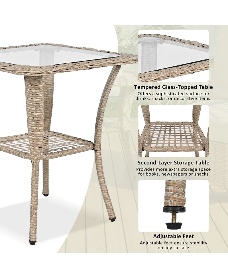 Mondawe 3-piece Outdoor Chair&Table Set Chat 2-person Rattan Seating Group