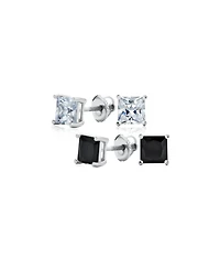 Bling Jewelry Set of 2 Multi Color Square Cz Stud Earrings Silver Black Plated Screw Back