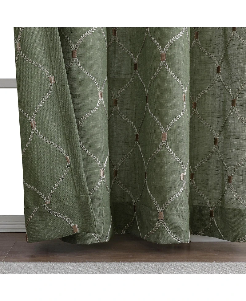 Kate Aurora 1 Piece Vienna Lux Embroidered Linen Blend Semi Sheer Grommet Window Curtain Panel - 84 in. Long