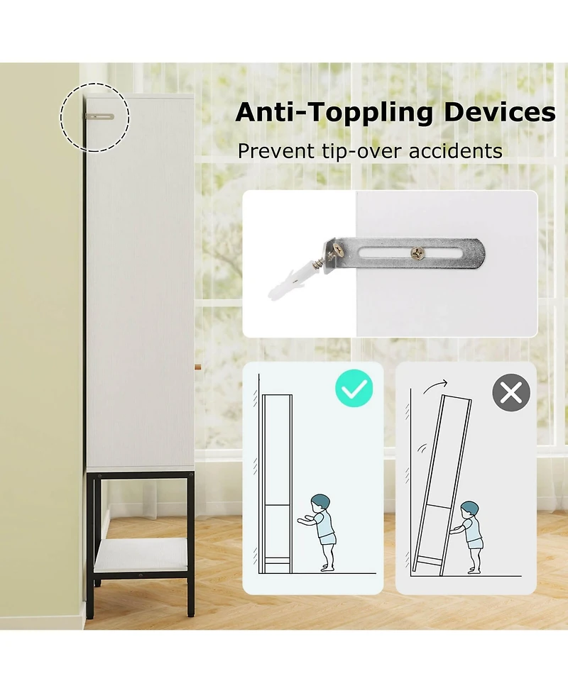 57" Bathroom Tall Cabinet with 1 Door and 4 Shelves Freestanding Floor Cabinet