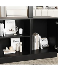 63 in. Width L-Shape Black Wooden 3-Drawer Computer Desk with Adjustable Height, Open Shelves & A Door Storage Cabinet