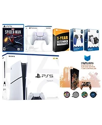 Sony Playstation 5 Slim Disc with Spider-Man: Miles Morales, Extra Chroma Teal Controller, Trigger Stop Kit, Charge Dock and MightySkins Decal Voucher