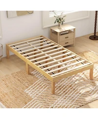 Twin Size Wooden Platform Bed Frame 14" with Rubber Wood Legs Under-bed Storage