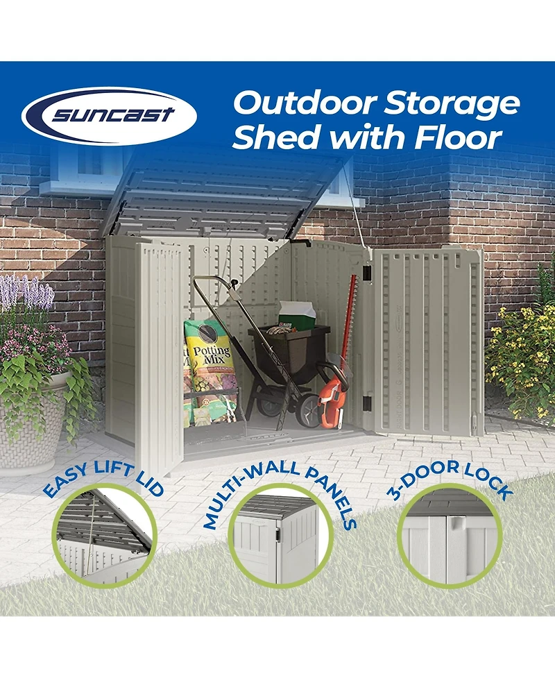 Suncast BMS2500 53 x 31.5 x 45.5" Horizontal Resin Outdoor Storage Shed w/ Floor