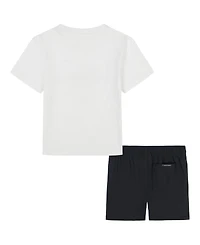 Calvin Klein Toddler and Little Boys 2-Piece Classic Logo T-Shirt Tech Woven Shorts Set