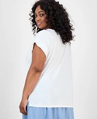 Jones New York Plus Lace-Trim Dolman-Sleeve Top