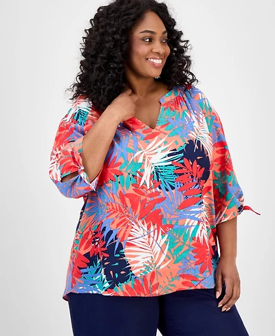 Jones New York Plus Printed Tie-Sleeve Top