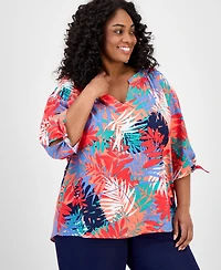 Jones New York Plus Printed Tie-Sleeve Top