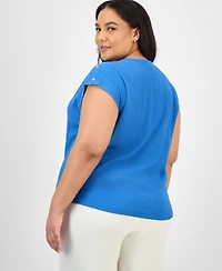 Jones New York Plus Size Crinkled Button-Trim Top