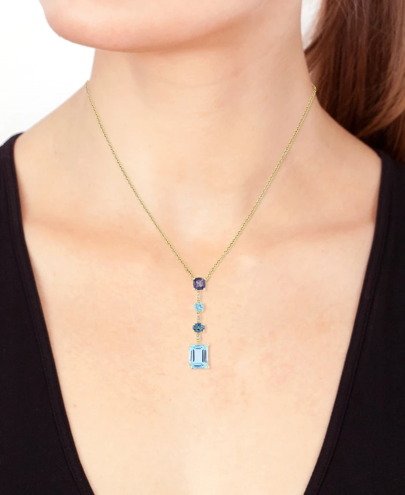 Effy Multi-Gemstone (4-5/8 ct. t.w.) & Diamond Accent Mixed Cut Linear Pendant Necklace in 14k Gold