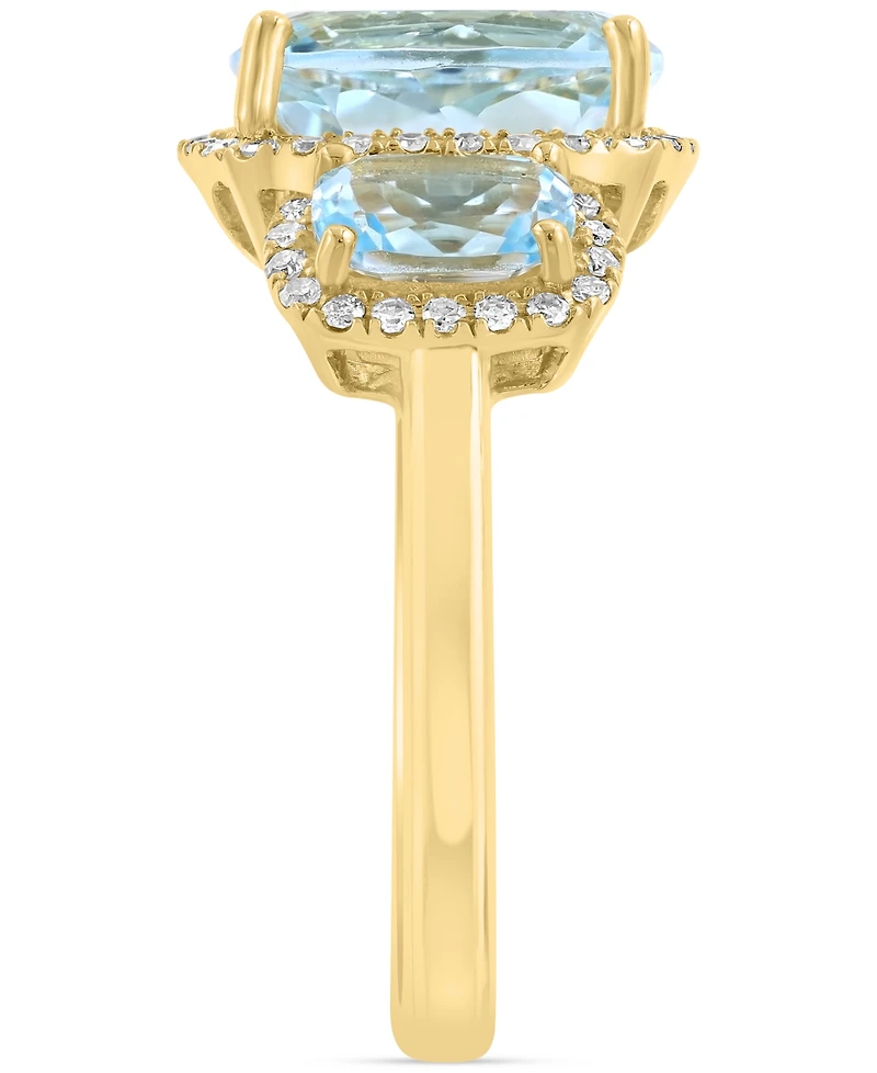 Effy Sky Blue Topaz (4-1/4 ct. t.w.) & Diamond (1/4 ct. t.w.) Three Stone Halo Ring in 14k Gold