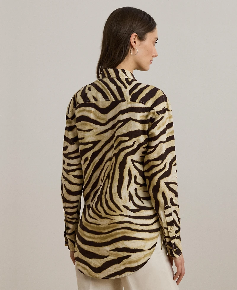 Lauren Ralph Women's Relaxed-Fit Zebra-Print Linen Shirt
