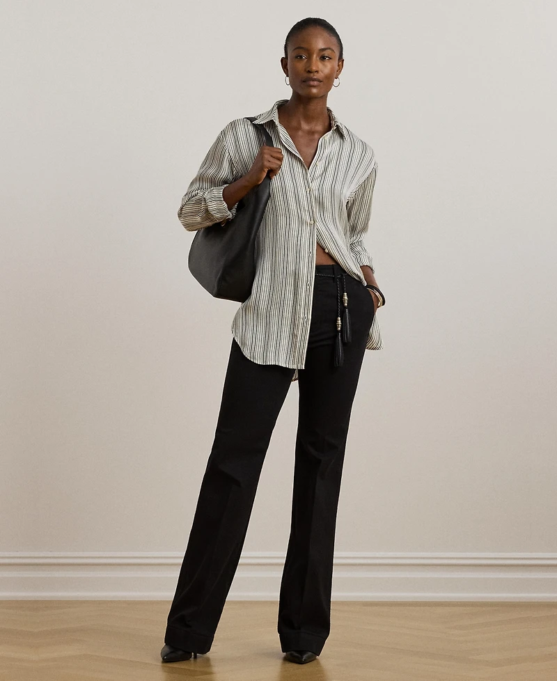 Lauren Ralph Women's Relaxed-Fit Striped Satin Shirt