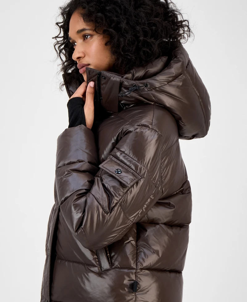 S13 Women's Ella Hooded Thumbhole-Cuff Puffer Coat