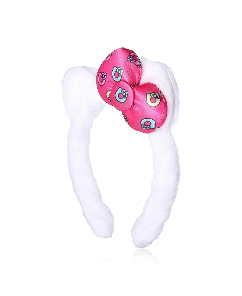 Sally Rose Hello Kitty Plush Headband for Official License, Plush White Head Band with Kitty Ears and Pink Bow