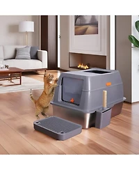 Bingopaw Stainless Steel Cat Litter Box With Lid, Scoop ,Filter Pedal