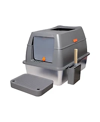 Bingopaw Stainless Steel Cat Litter Box With Lid, Scoop ,Filter Pedal