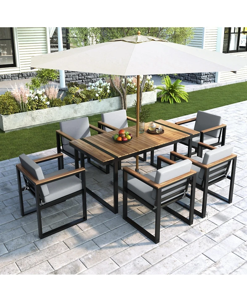 Mondawe 7 Pieces Outdoor Dining Set Patio Dining Table and Chair Set