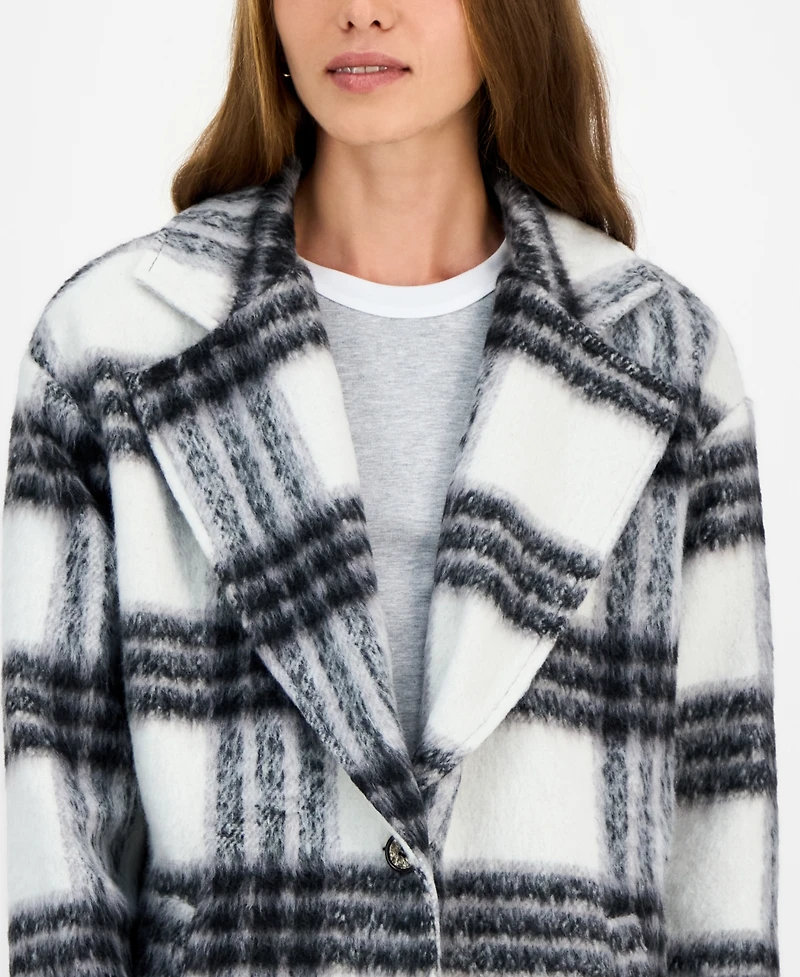 Jou Juniors' Button-Front Plaid Coat