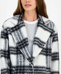 Jou Juniors' Button-Front Plaid Coat