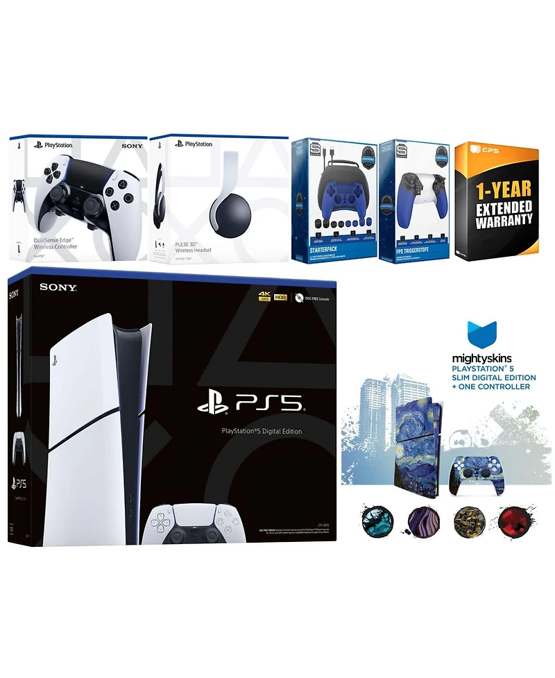 Sony Playstation 5 Slim Digital with Pulse Headset, Extra Edge Controller, Gamer Kit