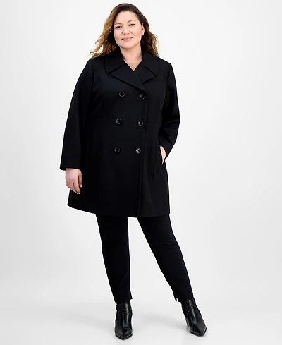 Anne Klein Plus Double-Breasted Peacoat, Exclusively at Macy's