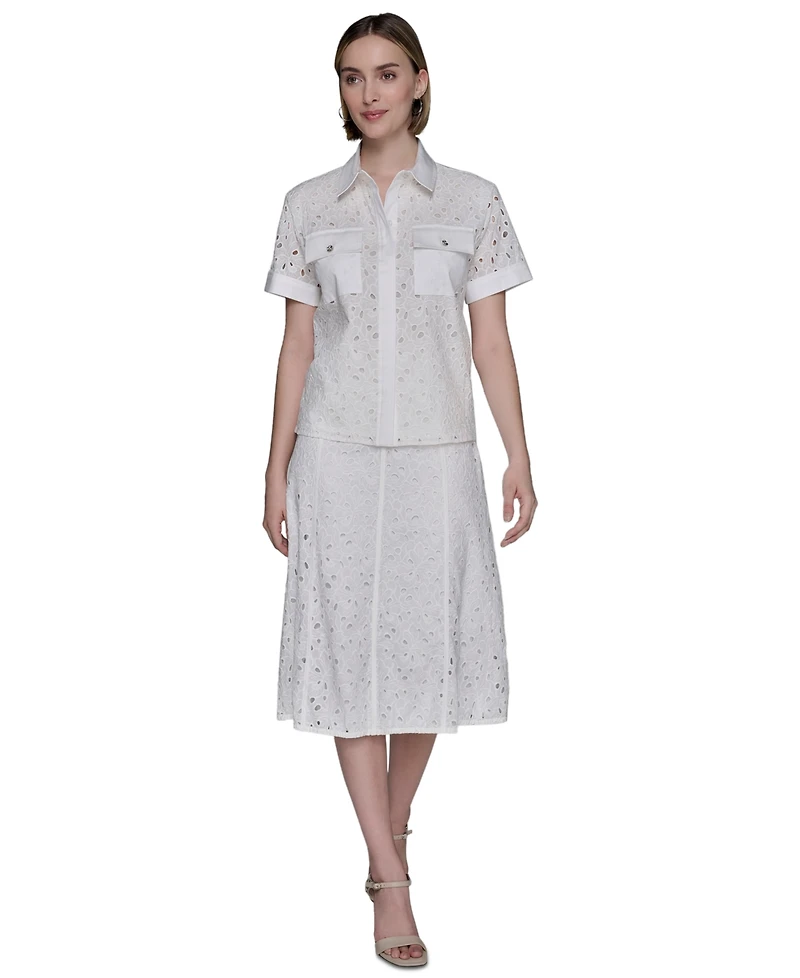Karl Lagerfeld Paris Women's Eyelet Cotton Shirt