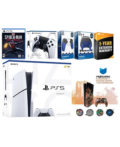 Sony Playstation 5 Slim Disc with Spider-Man: Miles Morales, Extra Edge Controller, Gamer Kit, Trigger Kit and MightySkins Decal Voucher + 1 Year Cps