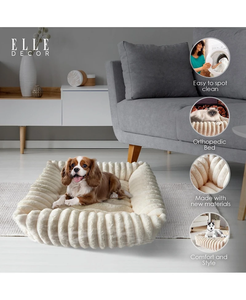 Elle Decor Square Plush Pet Cuddler Bed, Stylish and Comfortable Bedding for Dogs Cats