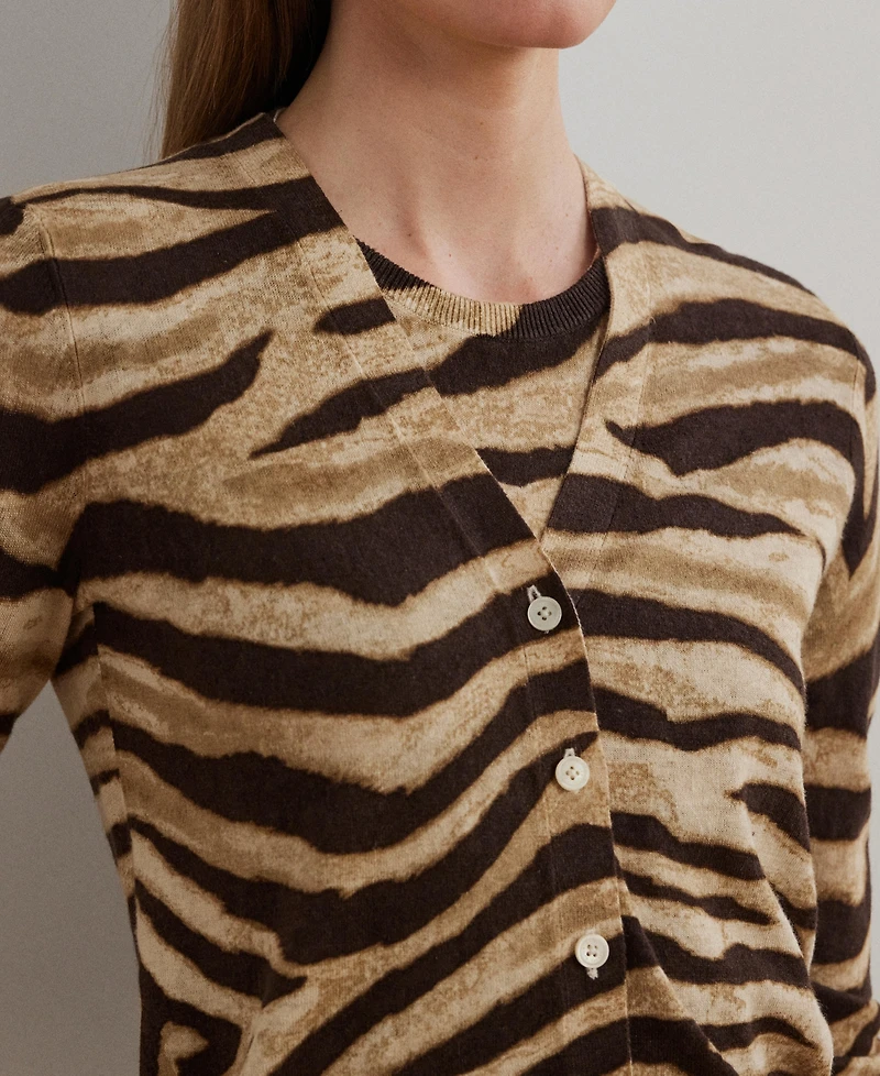 Lauren Ralph Women's Zebra-Print Linen-Cotton Cardigan
