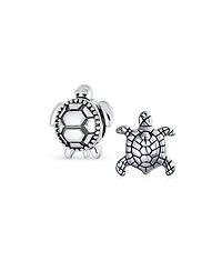 Bling Jewelry Set of 2 Oval Round Nautical Sea Turtle Charm Bead in Oxidized Sterling Silver