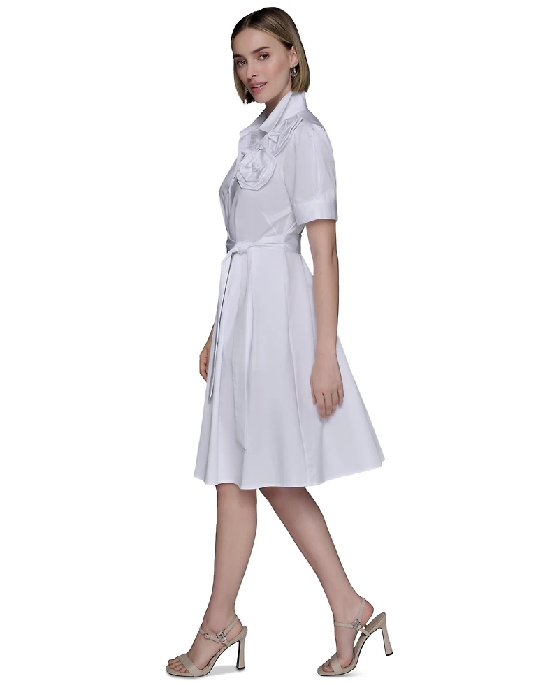 Karl Lagerfeld Paris Women's Floral-Applique Cotton Shirtdress