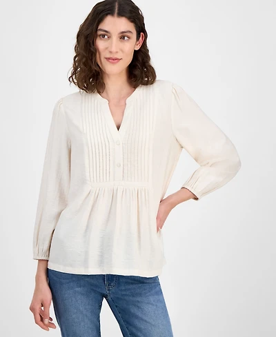 Nautica Jeans Women's 3/4-Sleeve Pintuck Blouse