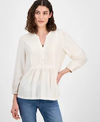 Nautica Jeans Women's 3/4-Sleeve Pintuck Blouse