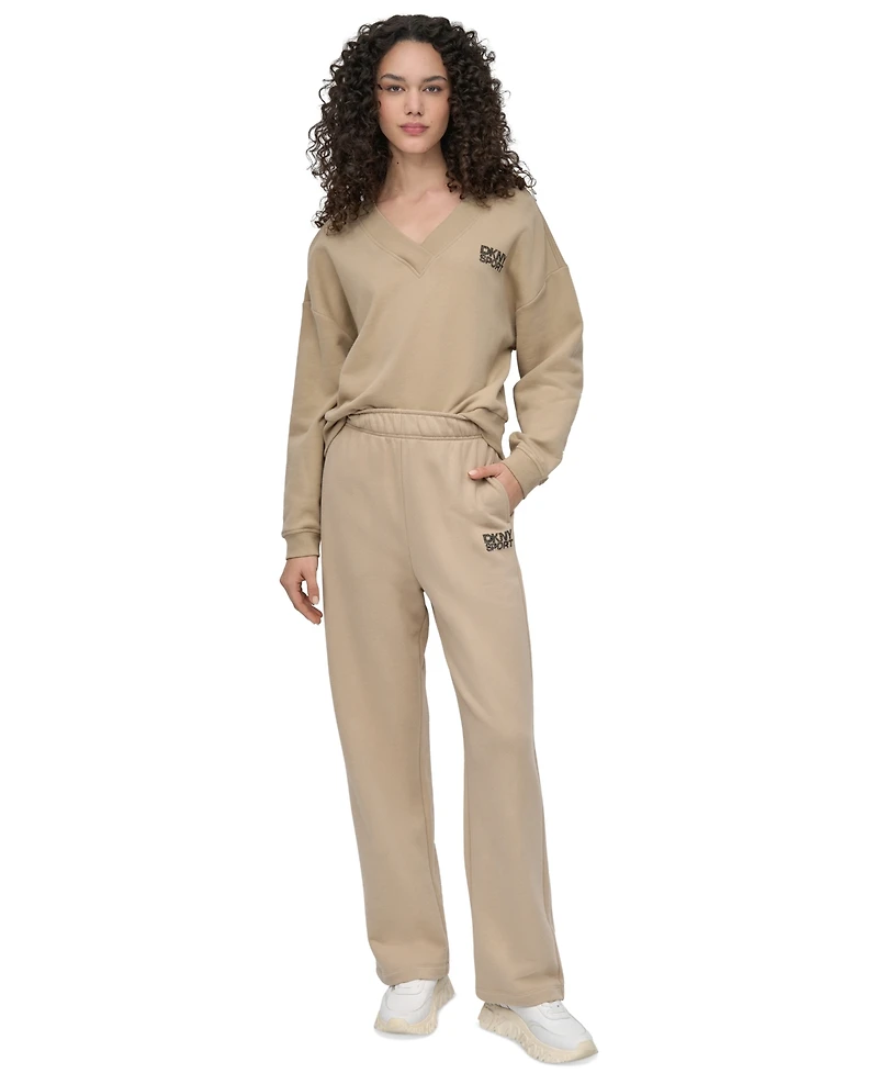 Dkny Sport Women's Rhinestone-Logo High-Rise Straight-Leg Pants