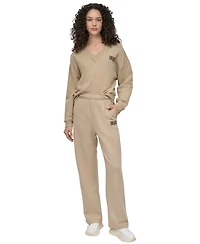 Dkny Sport Women's Rhinestone-Logo High-Rise Straight-Leg Pants