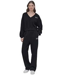 Dkny Sport Women's Rhinestone-Logo V-Neck Pullover Top