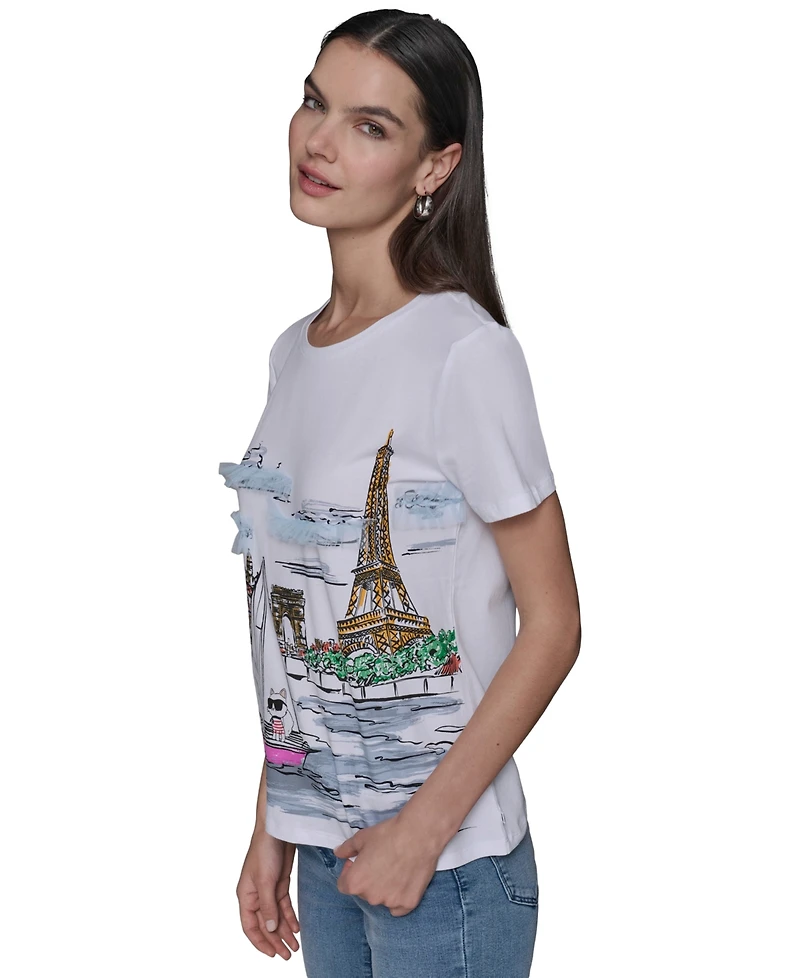 Karl Lagerfeld Paris Women's Sailing Choupette Graphic T-Shirt