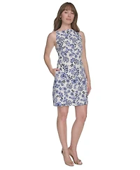 Tommy Hilfiger Women's Helena Square-Neck Floral Hopsack Sheath Dress