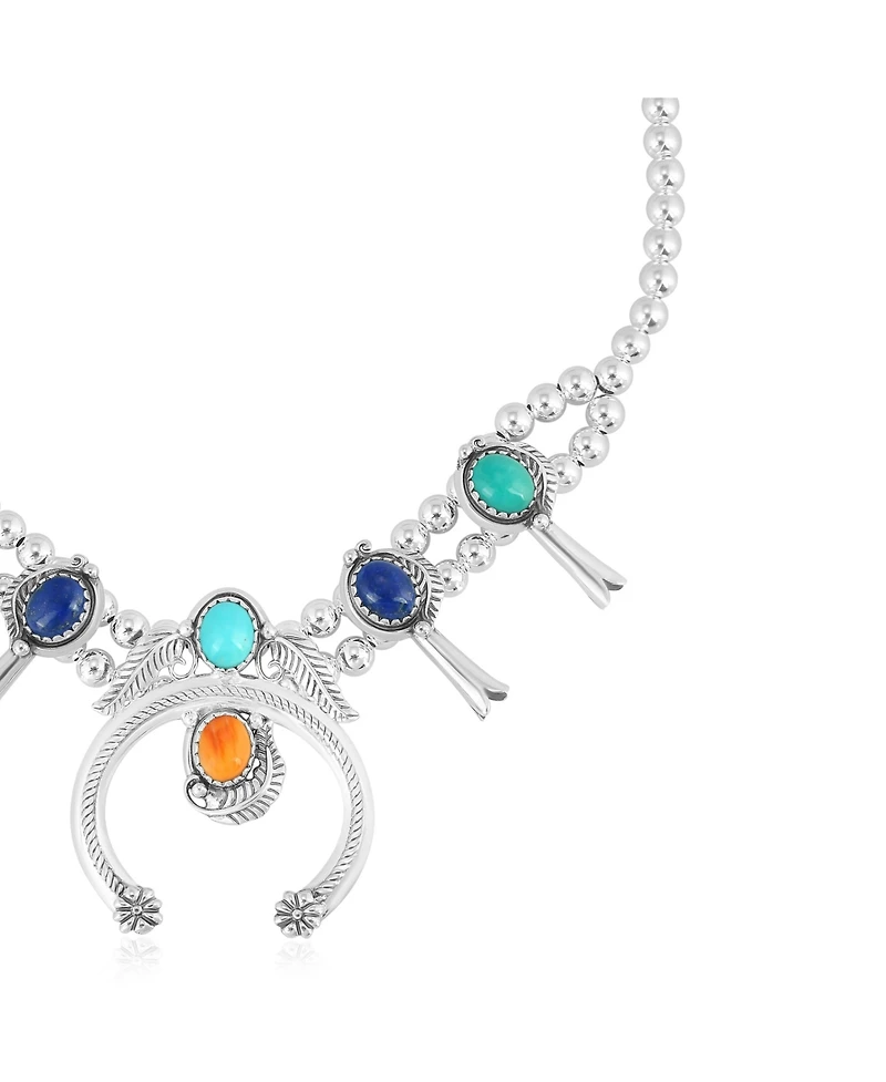 Sterling Silver Multi-Color Gemstone Squash Blossom Necklace, 17 to 20 Inches